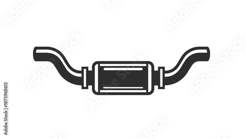 A close-up illustration of a car exhaust system with a muffler and pipes
