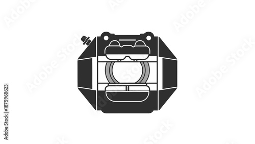 A detailed technical illustration of a car brake caliper viewed from the front