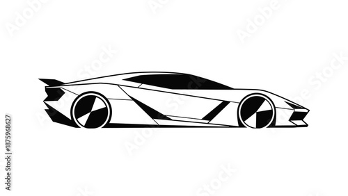 A sleek car illustration showcasing speed and design on a white background from a side viewpoint