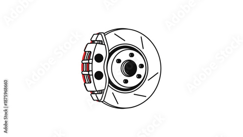 Detailed illustration of a car brake disc and caliper on white background