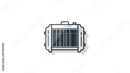 A car grill viewed from the front, showcasing its sleek design and modern features in a clean white background.