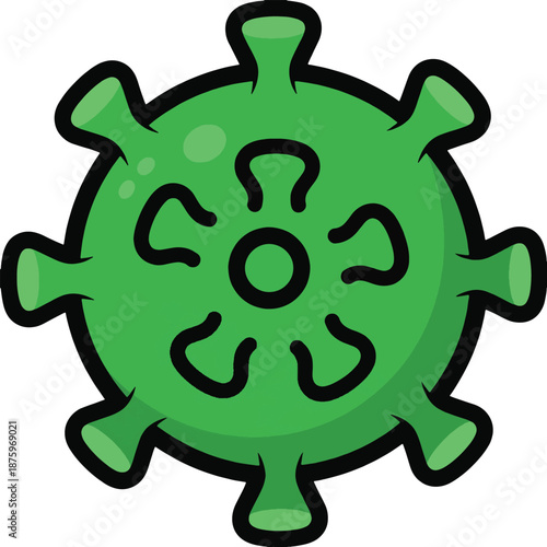 Green virus cell cartoon illustration.