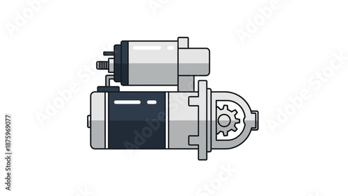 A detailed illustration of a car starter motor from a technical viewpoint
