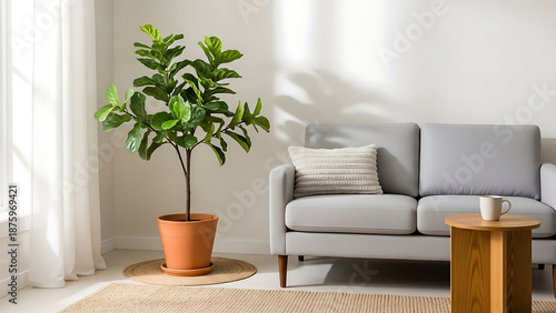 Potted Ficus Tree in Living Room Decor.