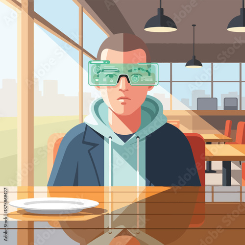 Man wearing dollar bill virtual reality.