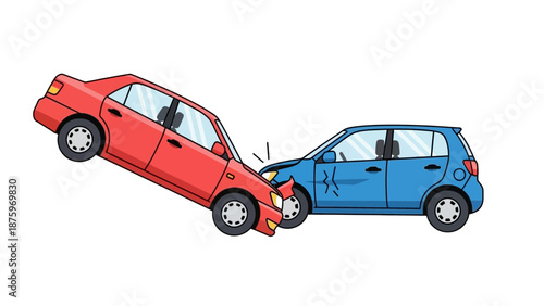 Two cars colliding at an intersection from a side view