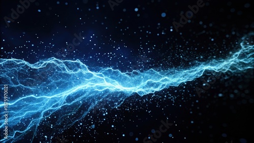 A vibrant display of electric blue light creating a dynamic, flowing pattern against a dark backdrop, resembling energy or movement in a digital aesthetic.