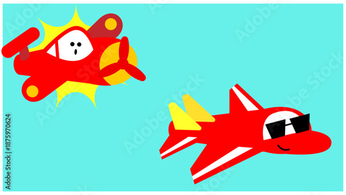 性格の違うかわいい飛行機キャラクターが並ぶイラスト