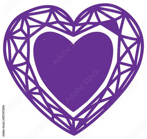 Purple heart shape diamond gemstone symbol icon graphic