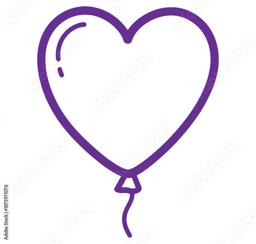 Purple heart shaped balloon with knot isolated on transparent background
