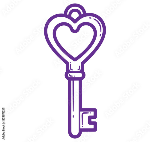 Purple heart shaped key on transparent background