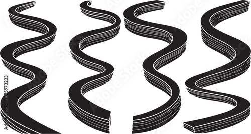 Black and white wavy road paths on plain background