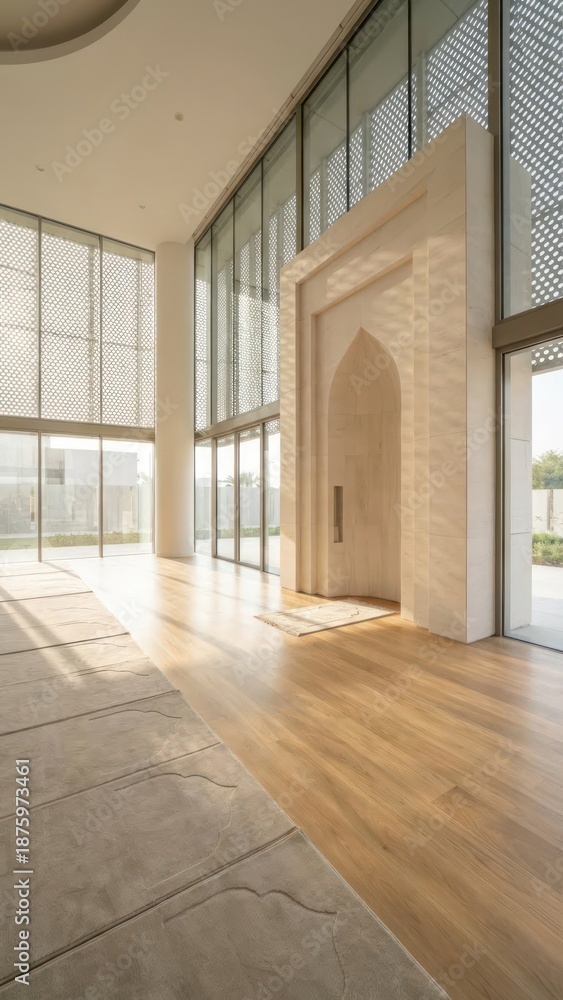 Obraz premium Islamic background featuring a modern mosque interior with lots of natural light