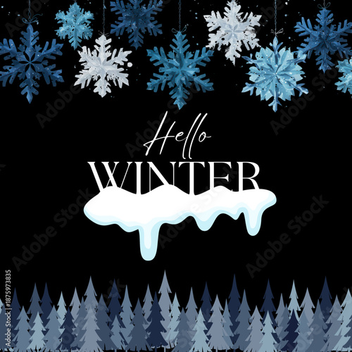 Winter sale commercial promotional banner with snowflakes. Blue vector illustration background for seasonal sale promotion