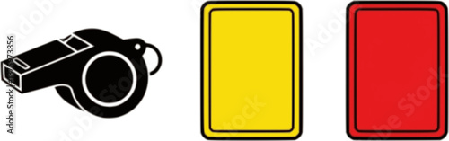 Football Referee Equipment Set Whistle and Cards Vector Icons
