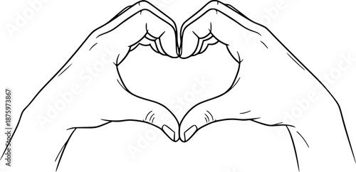 Two hands forming a heart shape symbol of love and gratitude vector illustration black and white
