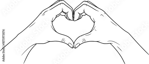 Two hands forming a heart shape symbol of love and gratitude vector illustration black and white
