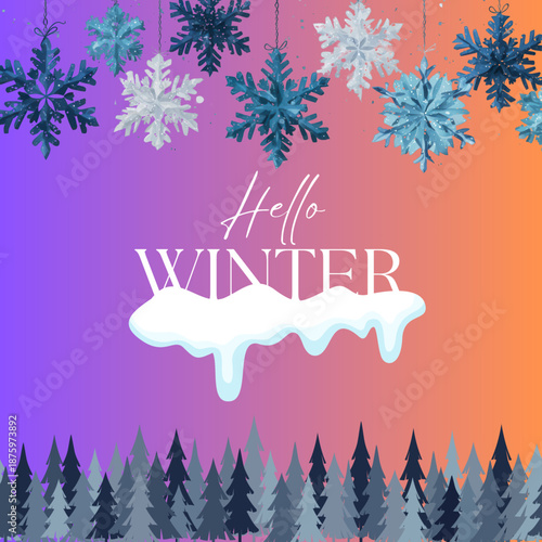 Winter sale commercial promotional banner with snowflakes. Blue vector illustration background for seasonal sale promotion