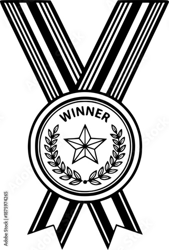 Winner Gold Medal with Ribbon Vector Illustration
