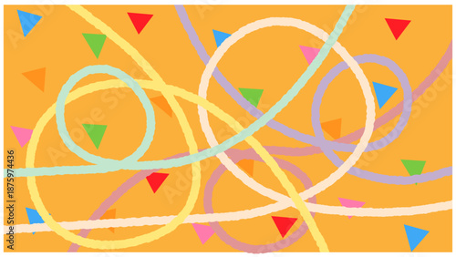 カラフルな線と三角模様のポップな背景イラスト