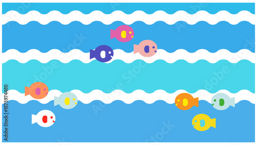 カラフルな魚が泳ぐ海のかわいい背景イラスト