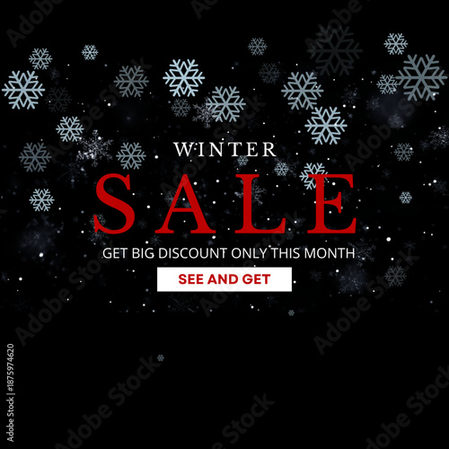 Winter sale commercial promotional banner with snowflakes. Blue vector illustration background for seasonal sale promotion