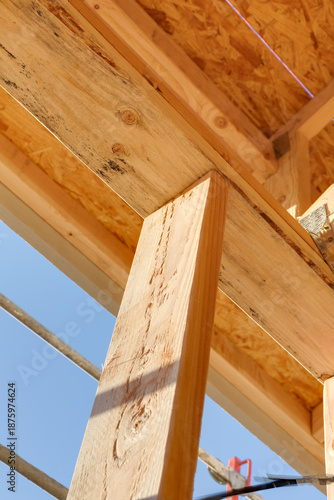 Wood framing and structural beam close-up