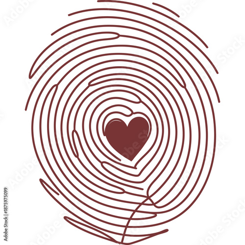 Stylized Fingerprint Design with Heart Symbol Center - Love, Identity, Uniqueness, Personalized Art