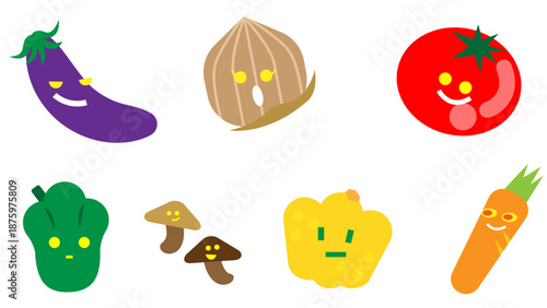 表情のあるかわいい野菜キャラクターのイラストセット