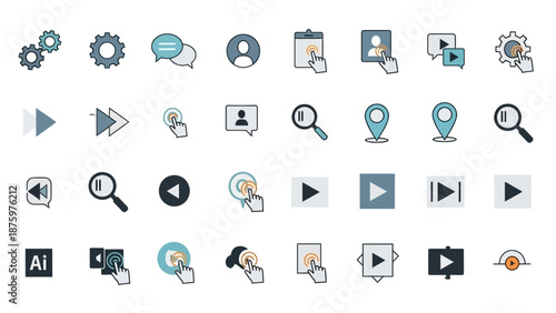 Modern interface icons for digital media and technology