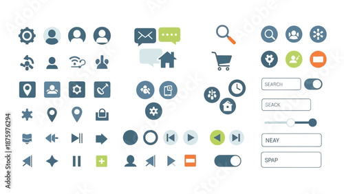 Collection of modern web interface icons and buttons
