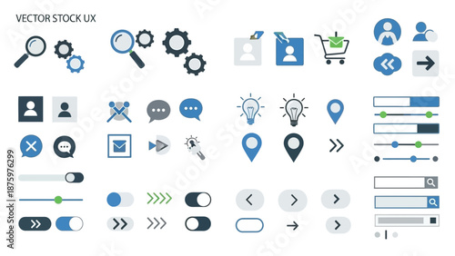 Collection of modern UX interface icons for digital design