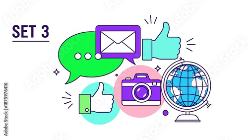 Vibrant icons for communication and media