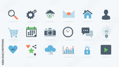 Modern business and technology icons for digital projects and presentations
