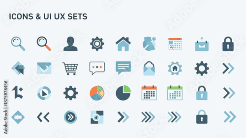 Collection of modern UI and UX icons for web design and digital applications