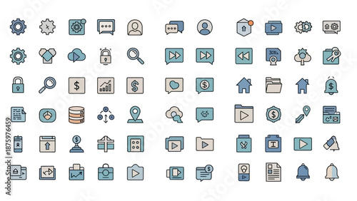 Collection of modern business and technology icons for digital projects