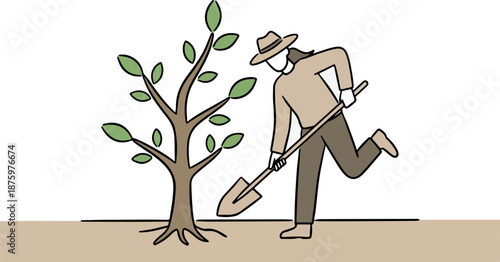 Gardener Planting a Tree With a Shovel