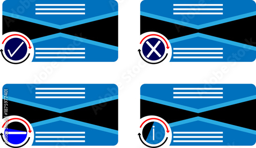 Modern UI card interface set with check and cross status indicators