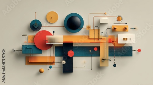Abstract 3D Geometric Workflow Concept with Colorful Modern Shapes