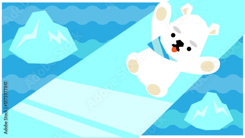 氷のすべり台をすべるシロクマのかわいい冬イラスト