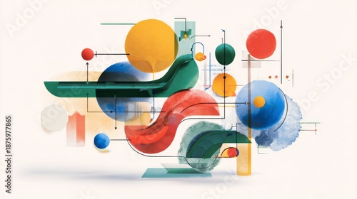 Abstract 3D Geometric Workflow Concept with Colorful Modern Shapes