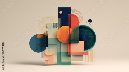 Abstract 3D Geometric Workflow Concept with Colorful Modern Shapes