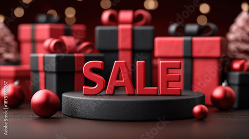Wallpaper Mural Online shopping banner with black podium red sale text and many gifts for seasonal retail events Torontodigital.ca