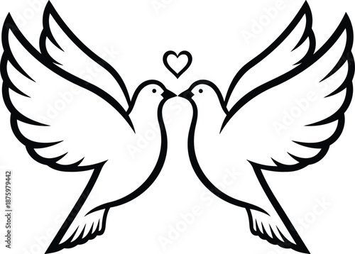 Two White Doves with Outstretched Wings and a Heart Between Them love