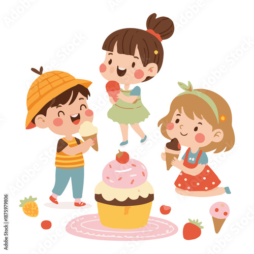 Cute kids enjoying and a Cute sweet treats