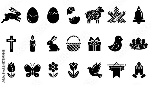 Easter and Spring Silhouette Glyph Icon Collection