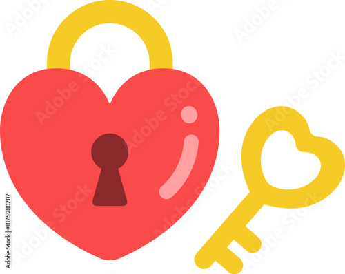 ハート型の南京錠と鍵のアイコンのイラスト