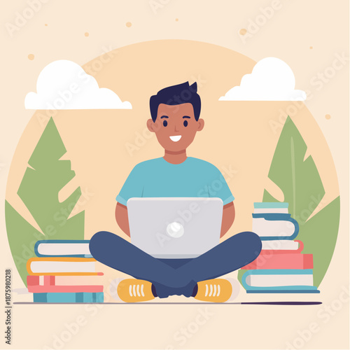 Online Education Concept with Student Using Laptop Illustration