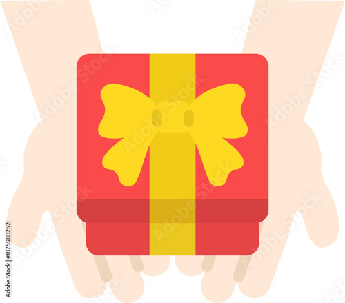 上から見た、プレゼントを渡す手のアイコンのイラスト