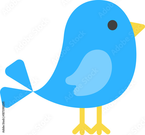 右を向いた、青色の小鳥のアイコンのイラスト